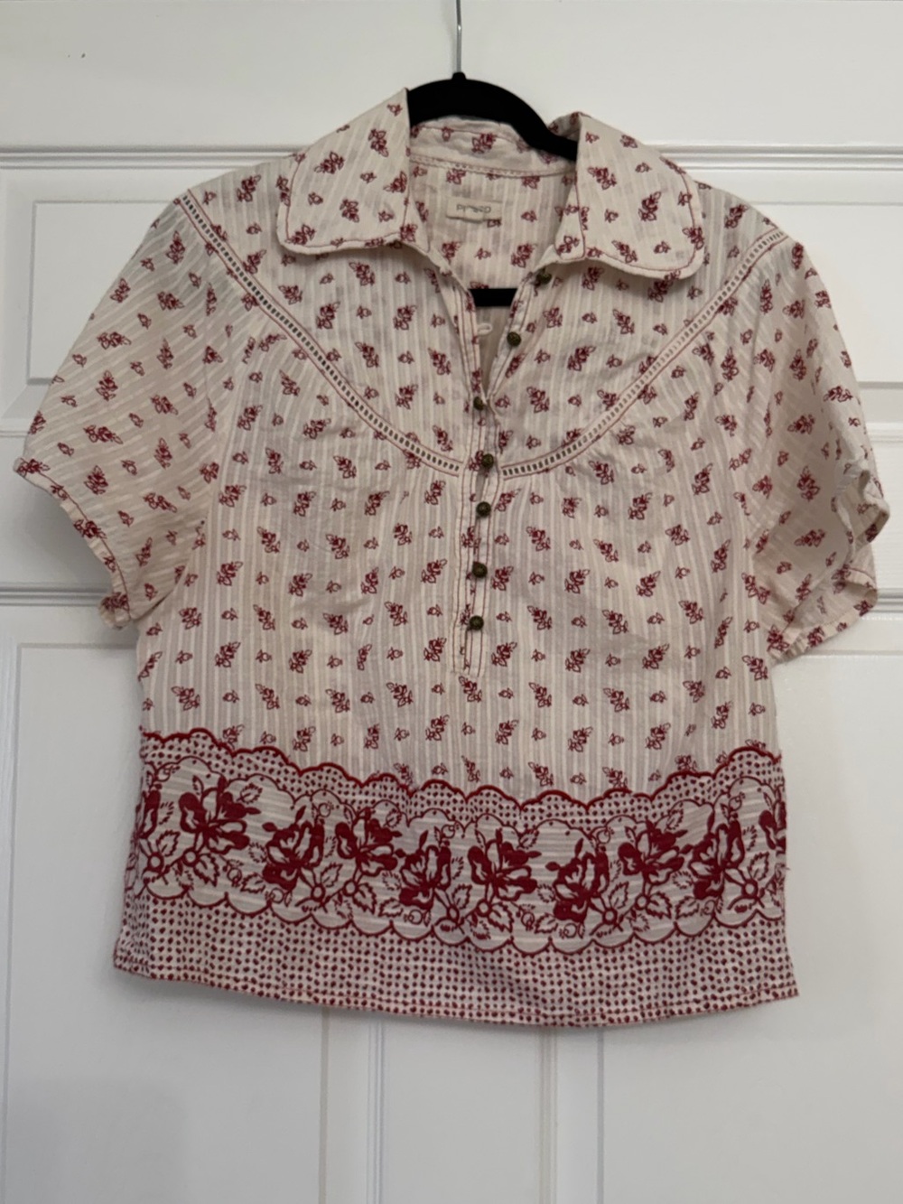 Pilcro Short-Sleeve Popover Blouse | Size Small